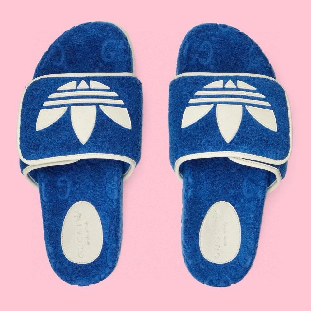 Gucci Blue and White GG Terry Slide Sandals
